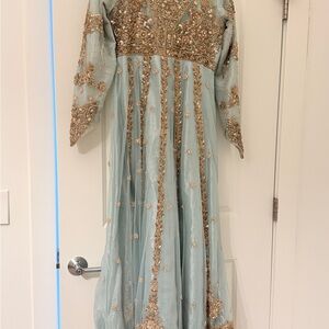 Elegant Dress in Blue and Gold